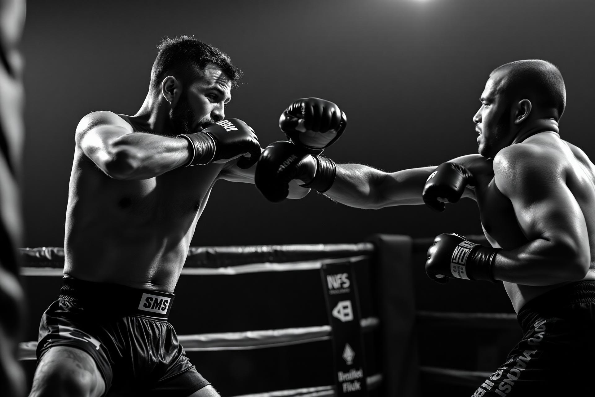 Zwei MMA-Athleten im kontrollierten Sparring