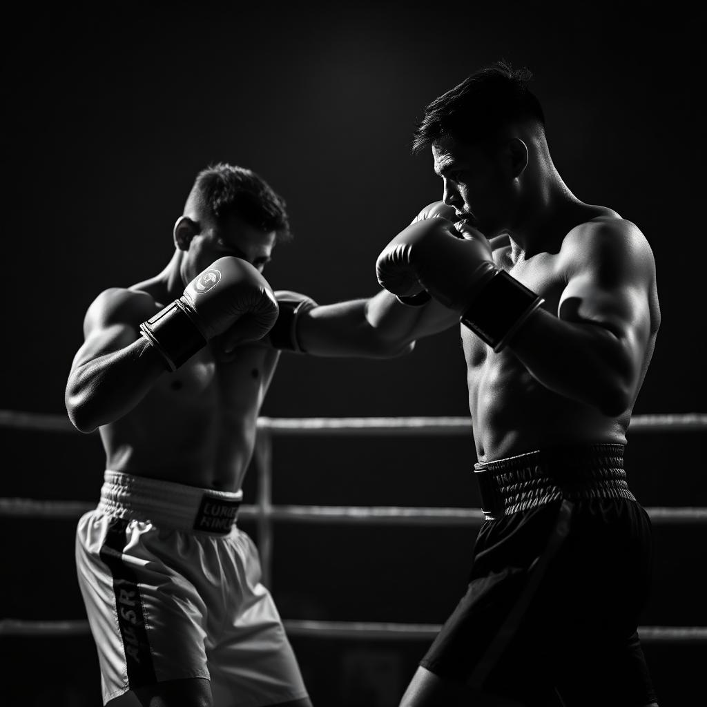 Boxer trainiert eine gerade Rechte auf Pratzen
