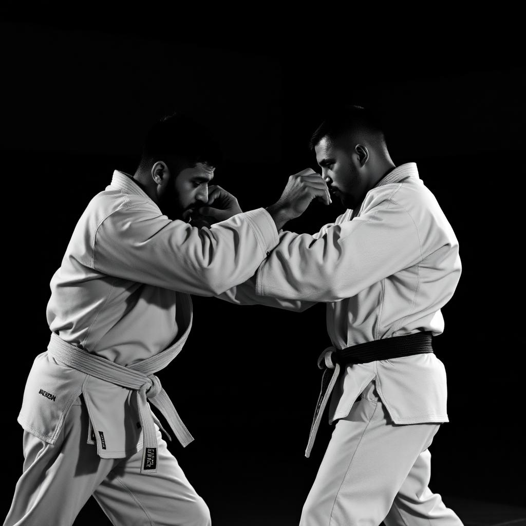 BJJ-Athleten beim Guard Pass im Gi