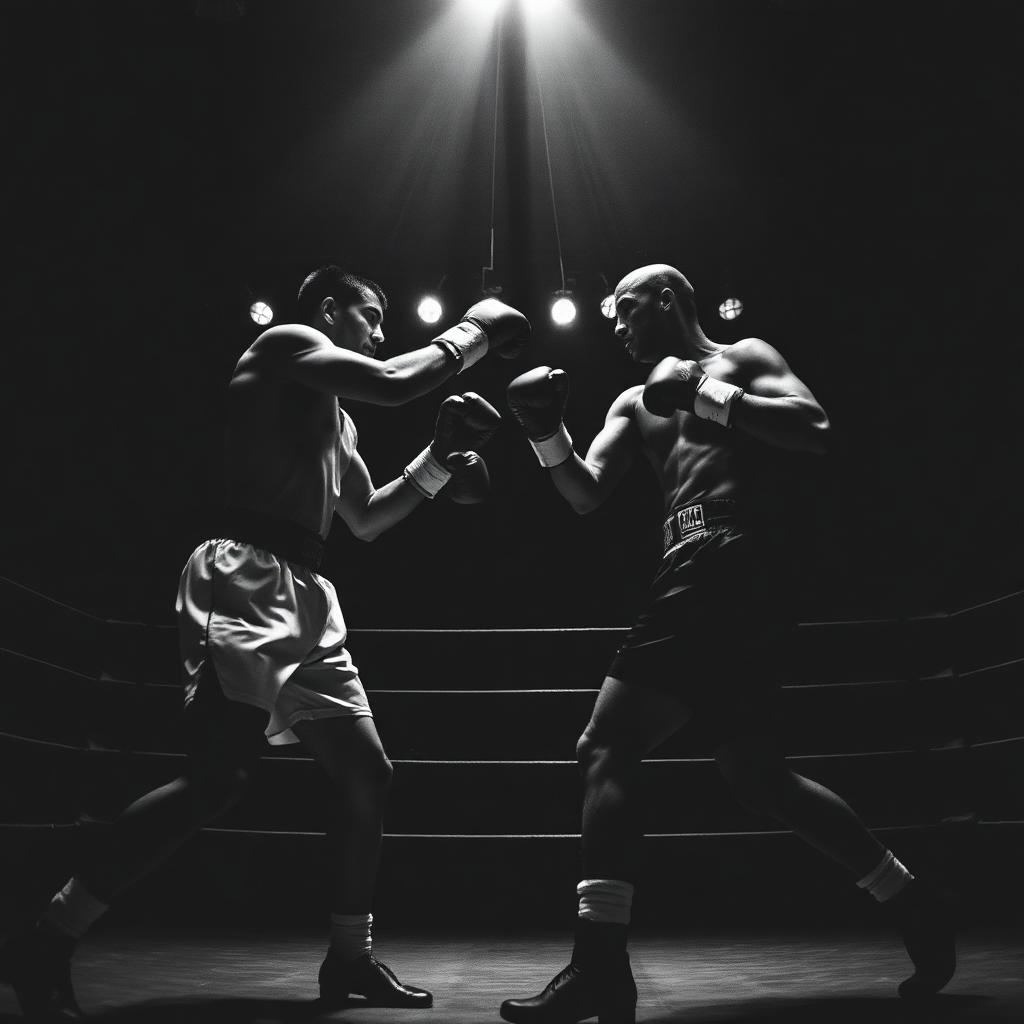 Zwei Boxer beim Slippen im dunklen Ring